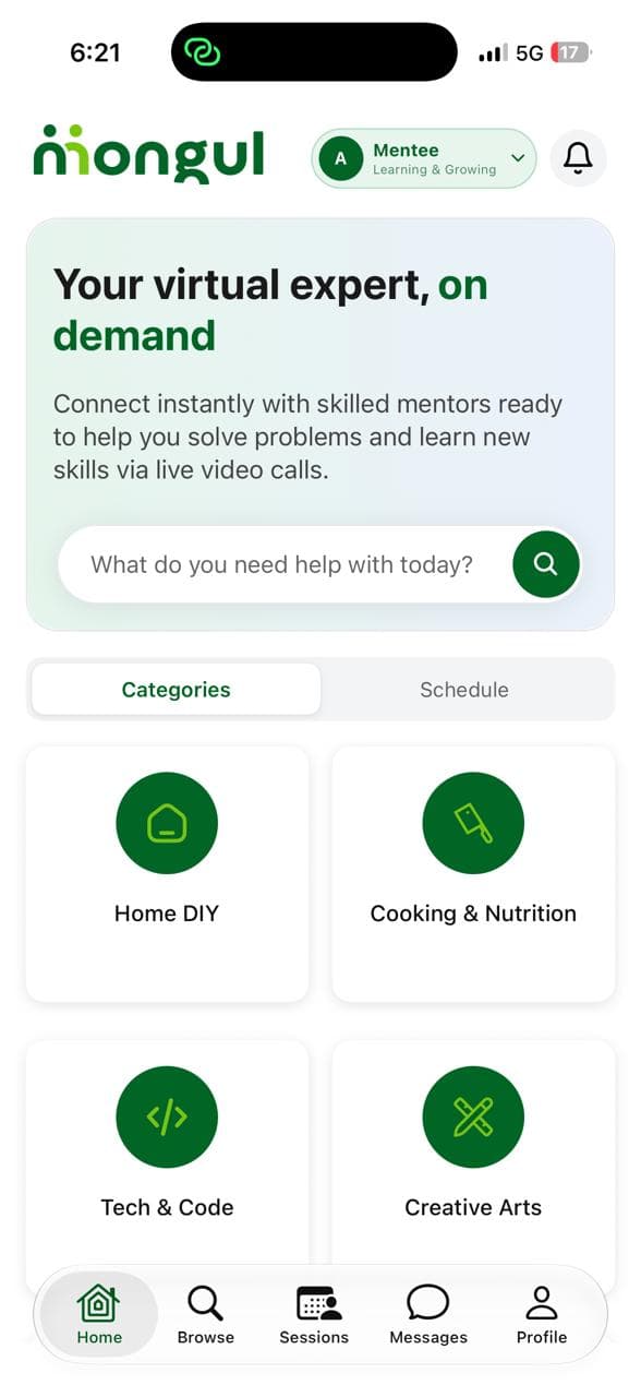 Open the app, pick a category
